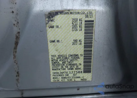 2014 Nissan Altima 2.5 S from USA, damaged, VIN 1N4AL3AP7EC127588